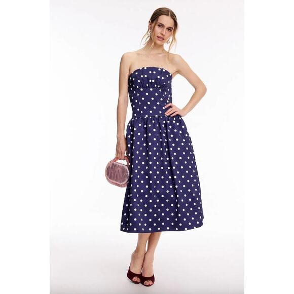 Self-Portrait Polka Dot Satin Midi Dress Sz 0 - Picture 1 of 11